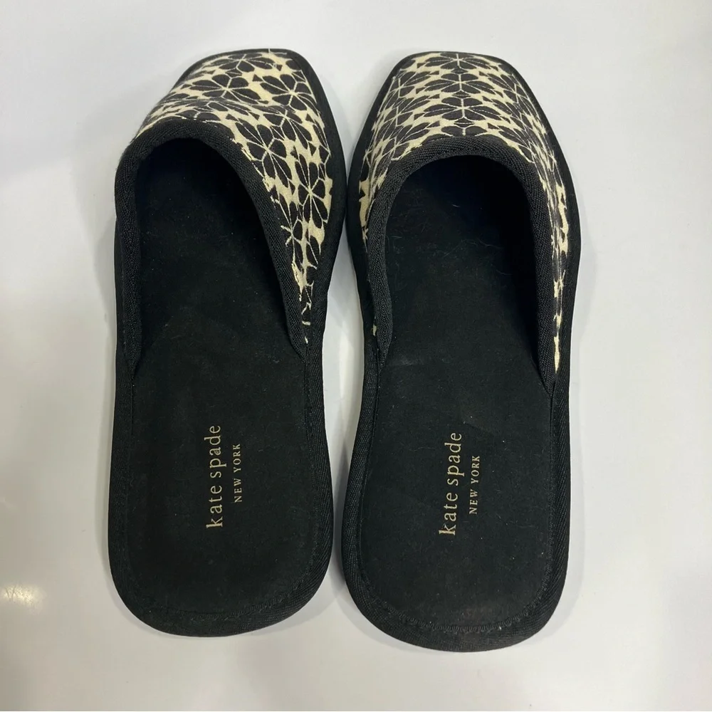 Kate Spade flower jacquard dove slippers women’s size 11 tan black luxury casual